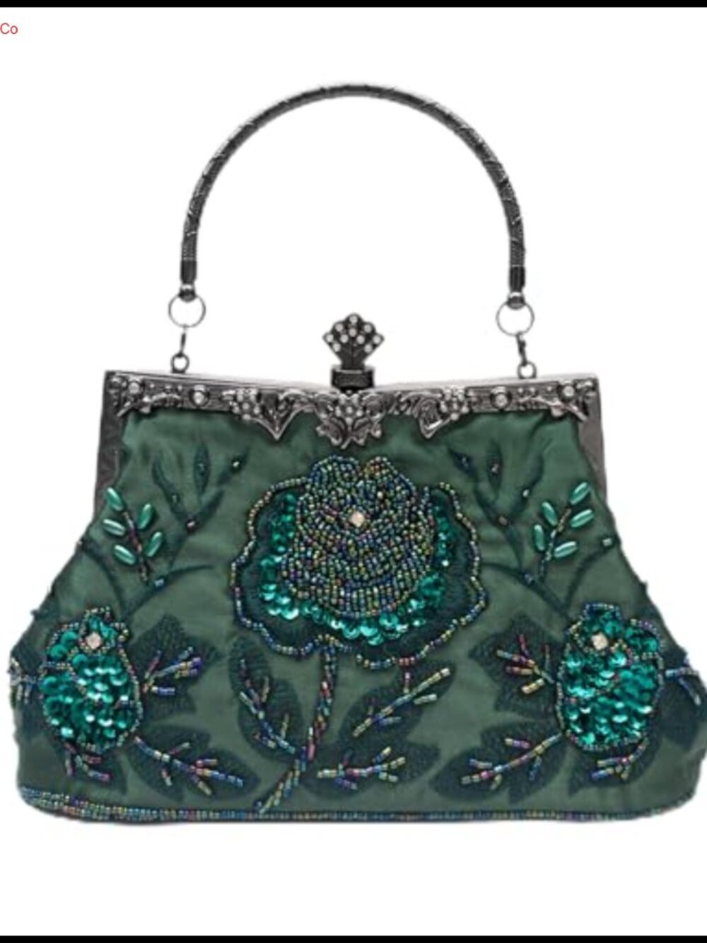 Rose Beaded Embroidered Evening Clutch with Detachable Chain